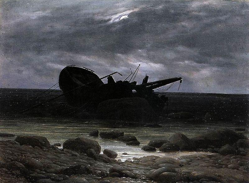 Caspar David Friedrich Wreck in the Moonlight